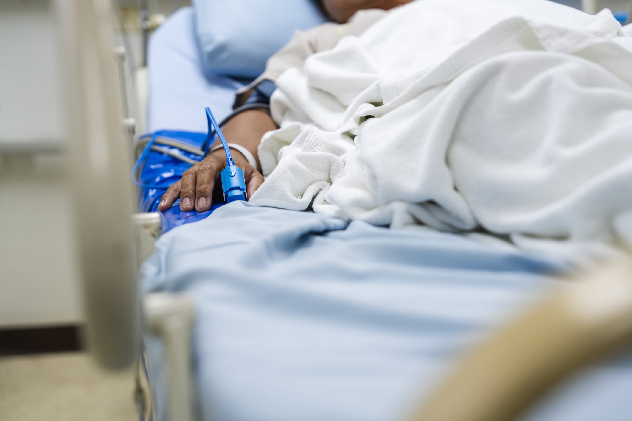 Close-up of a patient in a hospital bed